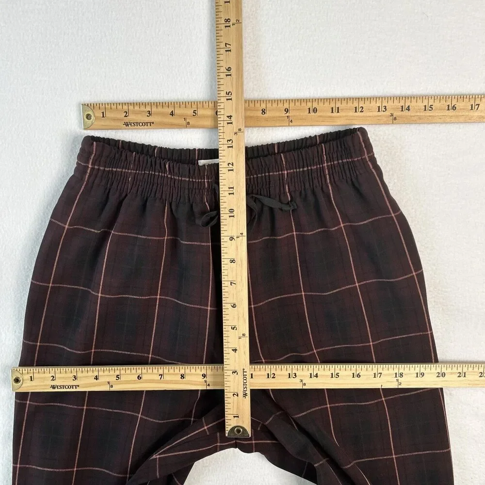 Checked Elastic-Waist Trousers - Burgundy Pink - Picture 6 of 7